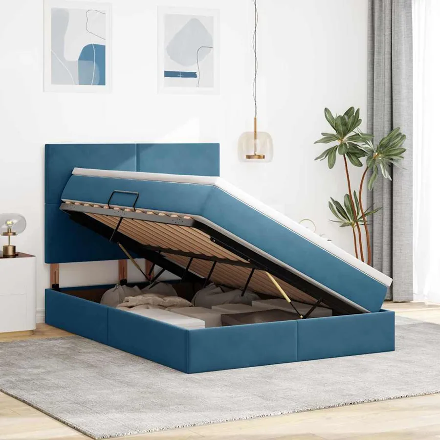 Lit de rangement LED avec matelas Bleu foncé 140 x 200 cm - 4