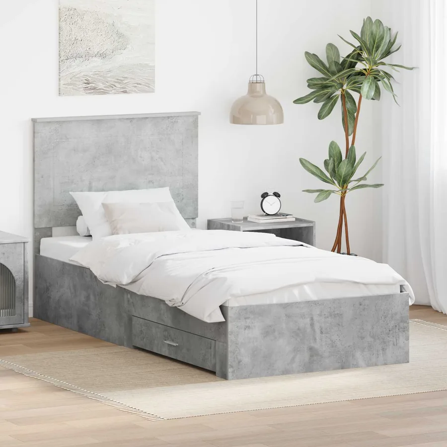 Cadre de lit Gris béton 90 x 200 cm Bois d'ingénierie