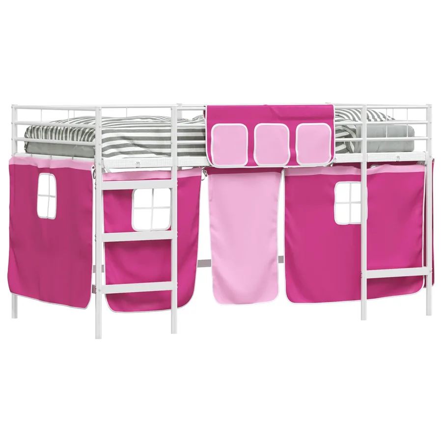 Cadre de Lit Mezzanine pour Enfants avec Rideaux Blanc et rose - 2