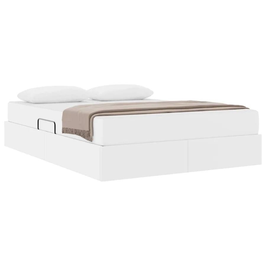 Lit avec rangement et matelas avec matelas 2 pcs Blanc Cuir - 3