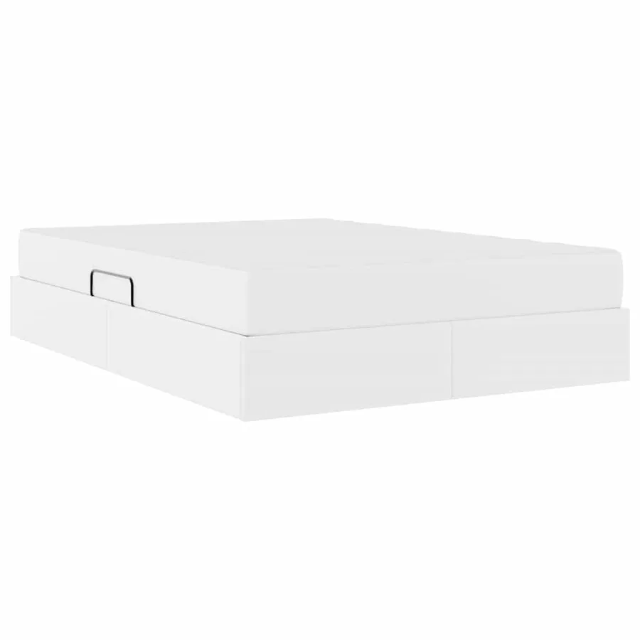 Lit avec rangement et matelas avec matelas 2 pcs Blanc Cuir - 5