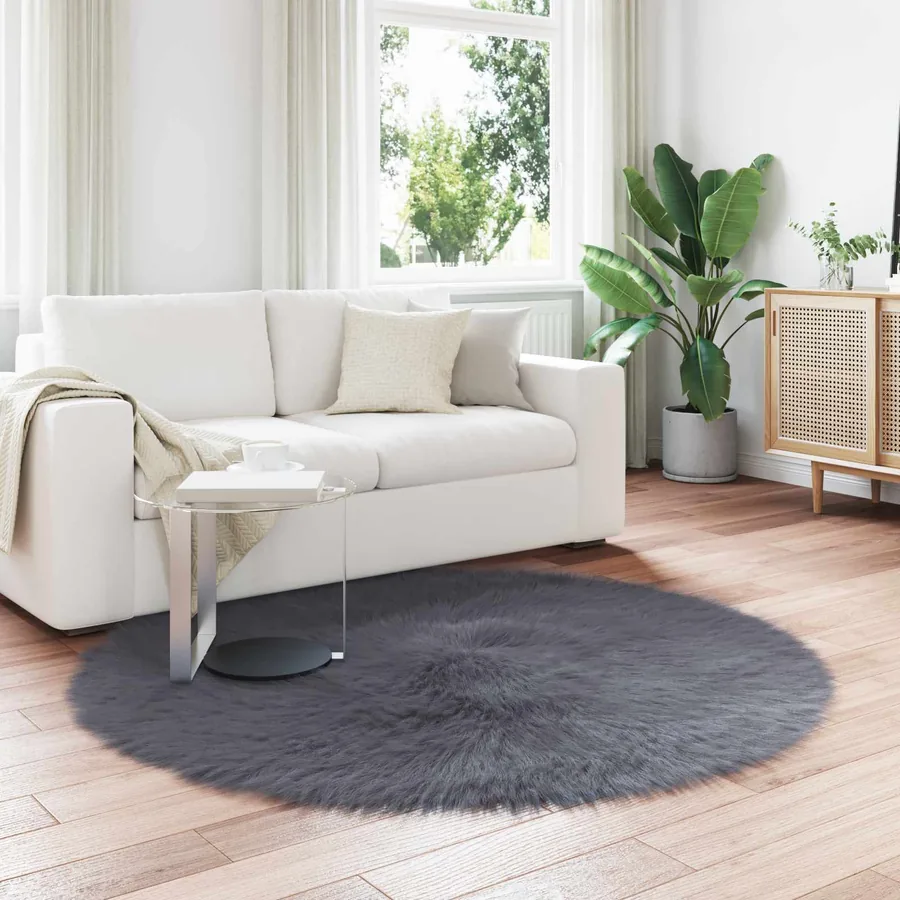 Tapis en fausse TAFALLA Anthracite Ø 200 cm Polyester
