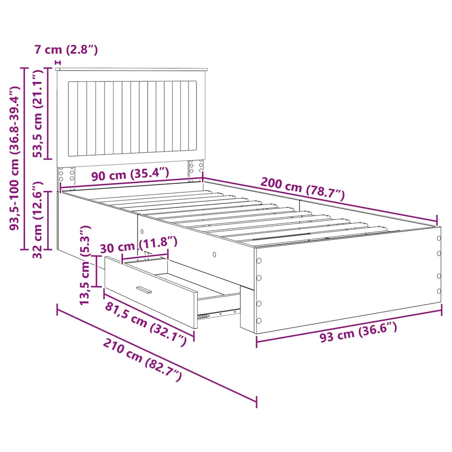 Cadre de lit Bois ancien 90 x 200 cm Bois d'ingénierie - 14