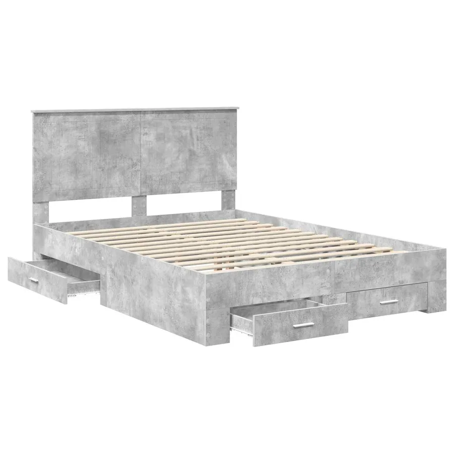 Cadre de lit Gris béton 140 x 200 cm Bois d'ingénierie - 5