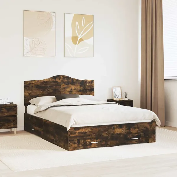 Cadre de lit Chêne fumé 140 x 200 cm Bois d'ingénierie