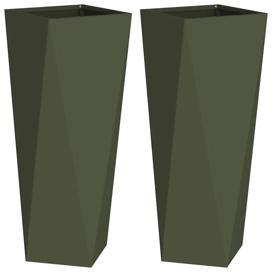 Jardinière 2 pc Vert olive 30 x 30 x 75 cm Acier - 2