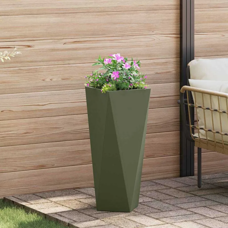 Jardinière 2 pc Vert olive 30 x 30 x 75 cm Acier - 4