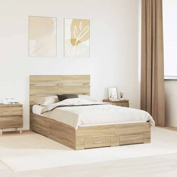 Cadre de lit Chêne Sonoma 135 x 190 cm Bois d'ingénierie