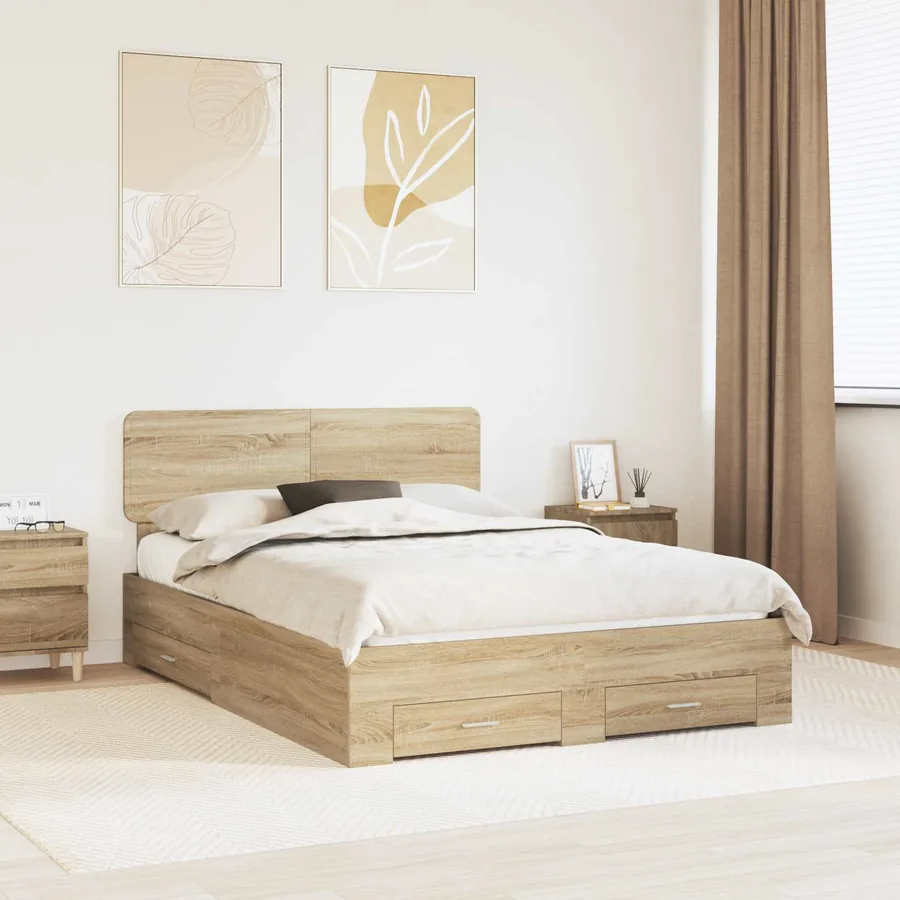 Cadre de lit Chêne Sonoma 140 x 190 cm Bois d'ingénierie