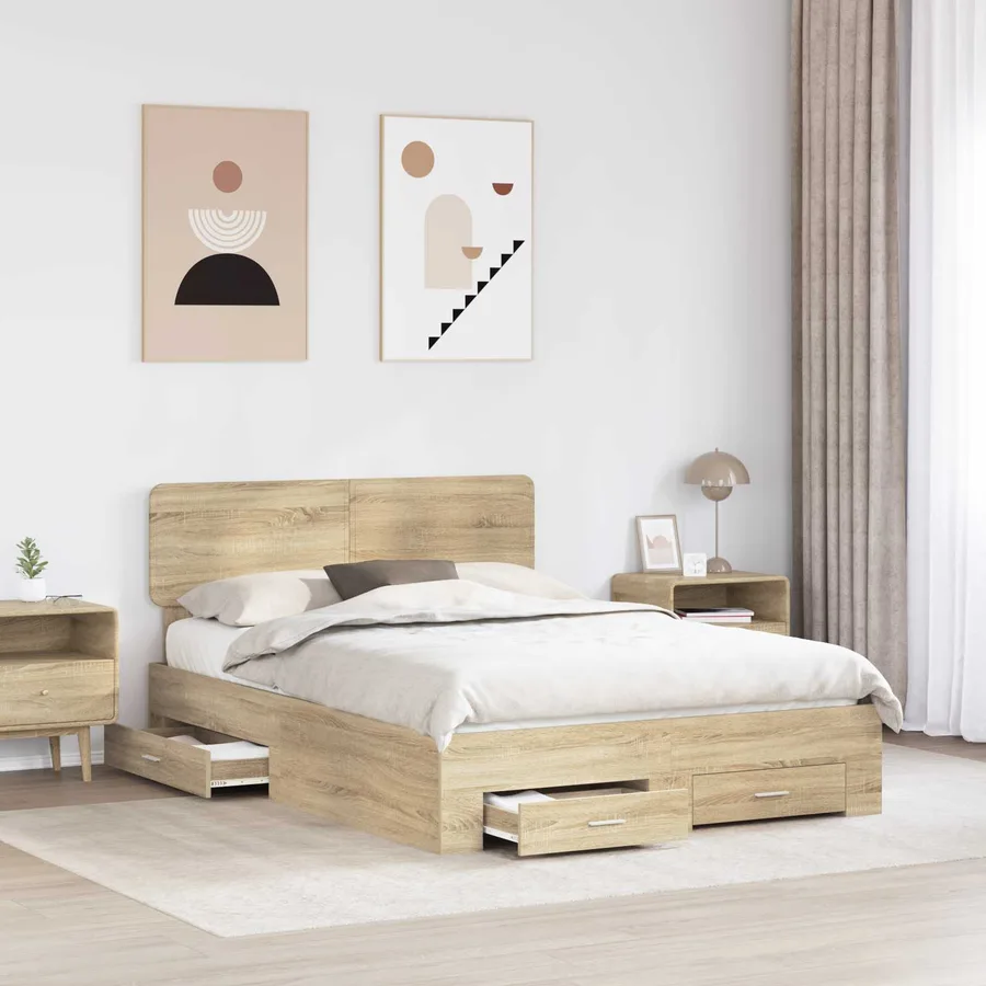 Cadre de lit Chêne Sonoma 140 x 190 cm Bois d'ingénierie - 3