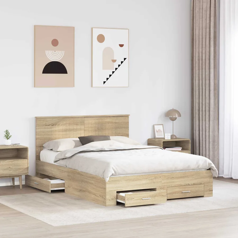Cadre de lit Chêne Sonoma 140 x 190 cm Bois d'ingénierie - 3