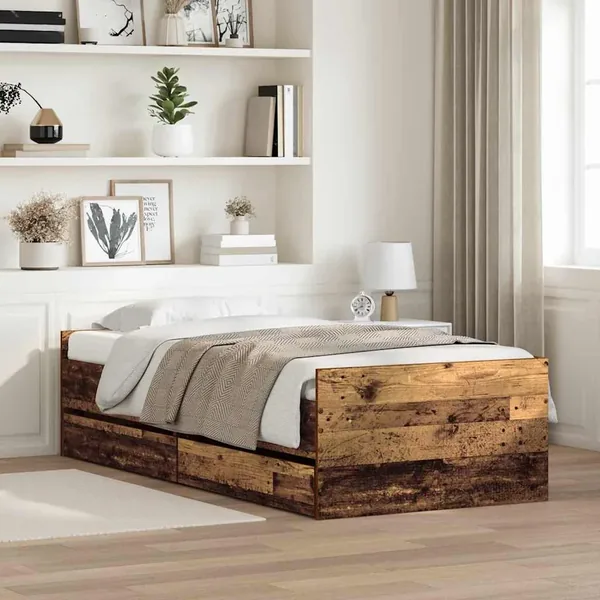 Cadre de lit avec tiroir Bois Ancien 100 x 200 cm Pin massif
