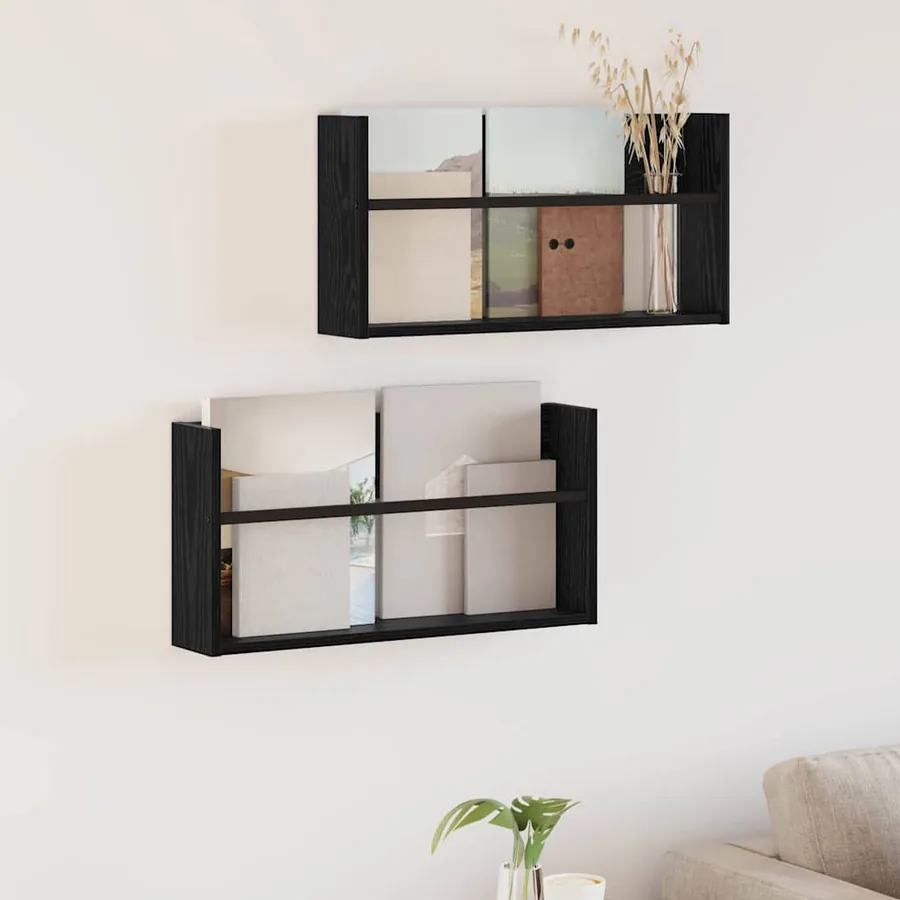 Étagère à magazines 2 pcs Chêne noir 60 x 12 x 30 cm