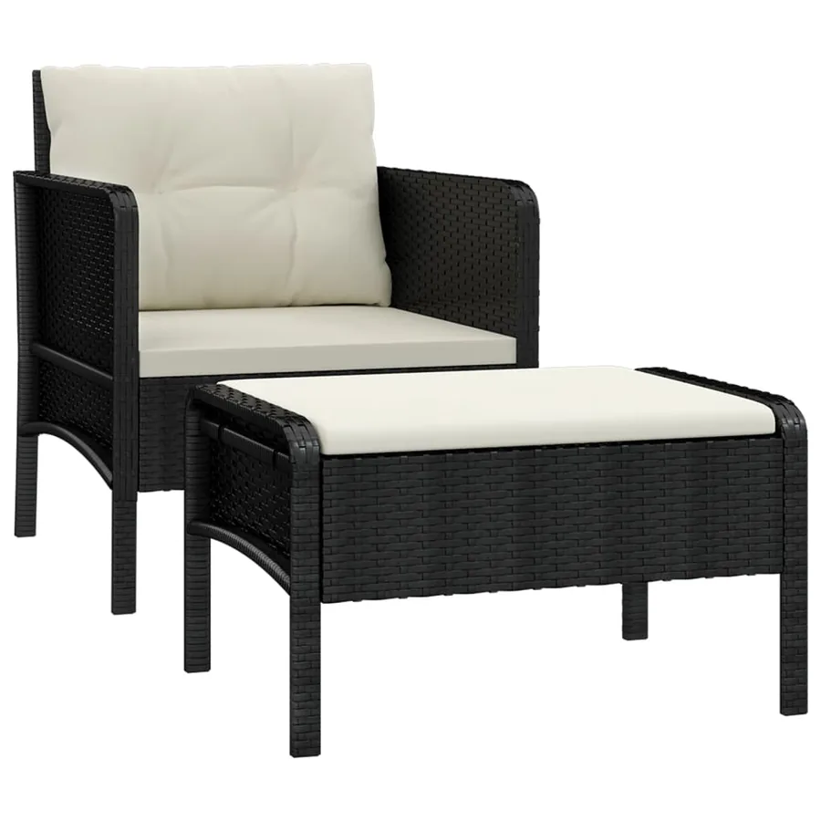 Salon de jardin 2 pcs avec coussins Noir Résine tressée - 2