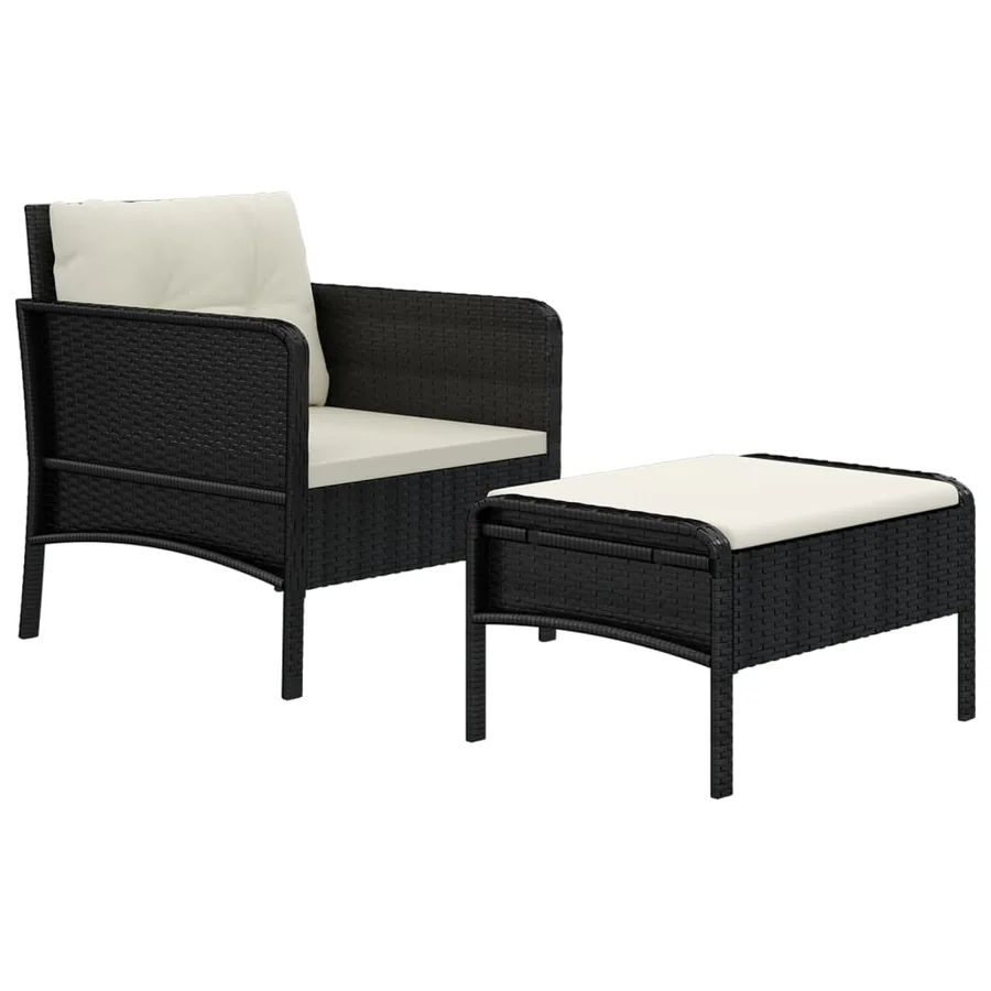 Salon de jardin 2 pcs avec coussins Noir Résine tressée - 3
