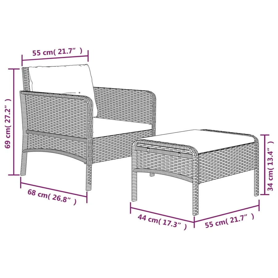 Salon de jardin 2 pcs avec coussins Noir Résine tressée - 8
