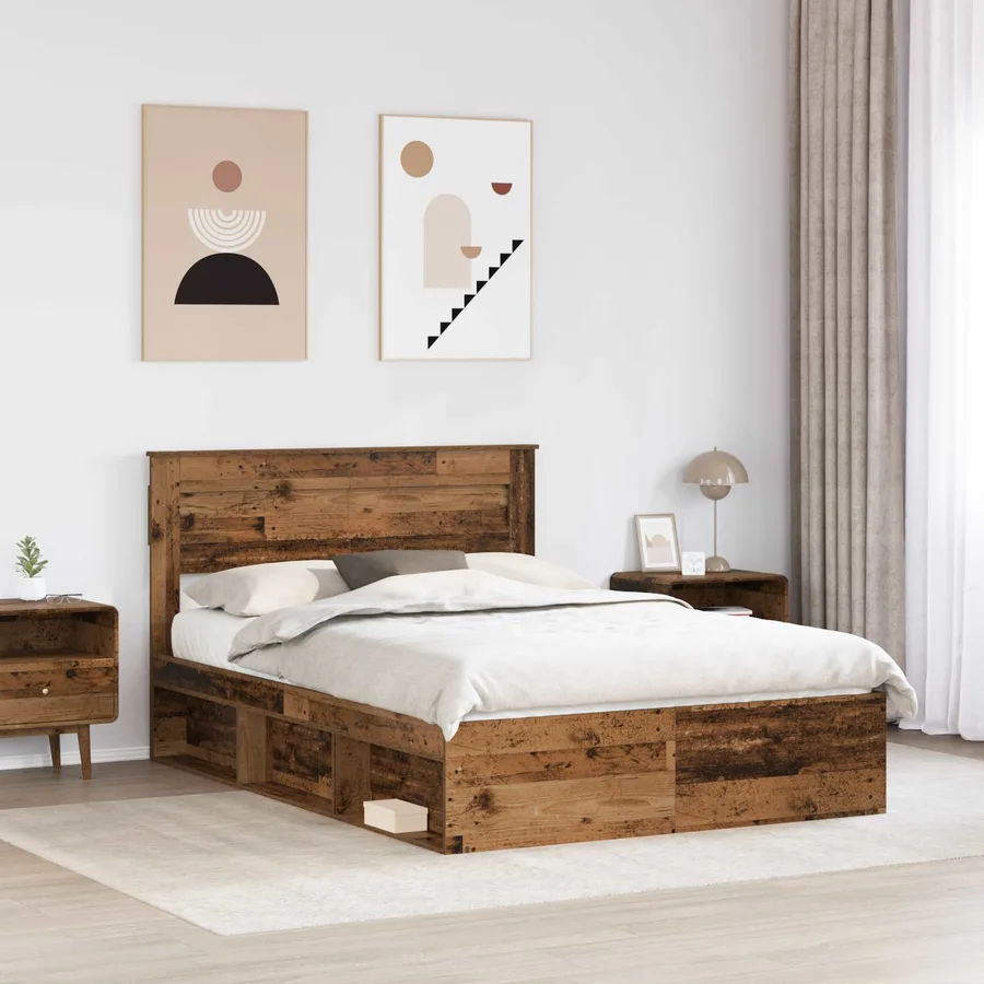 Cadre de lit Bois ancien 140 x 200 cm Bois de pin massif - 3