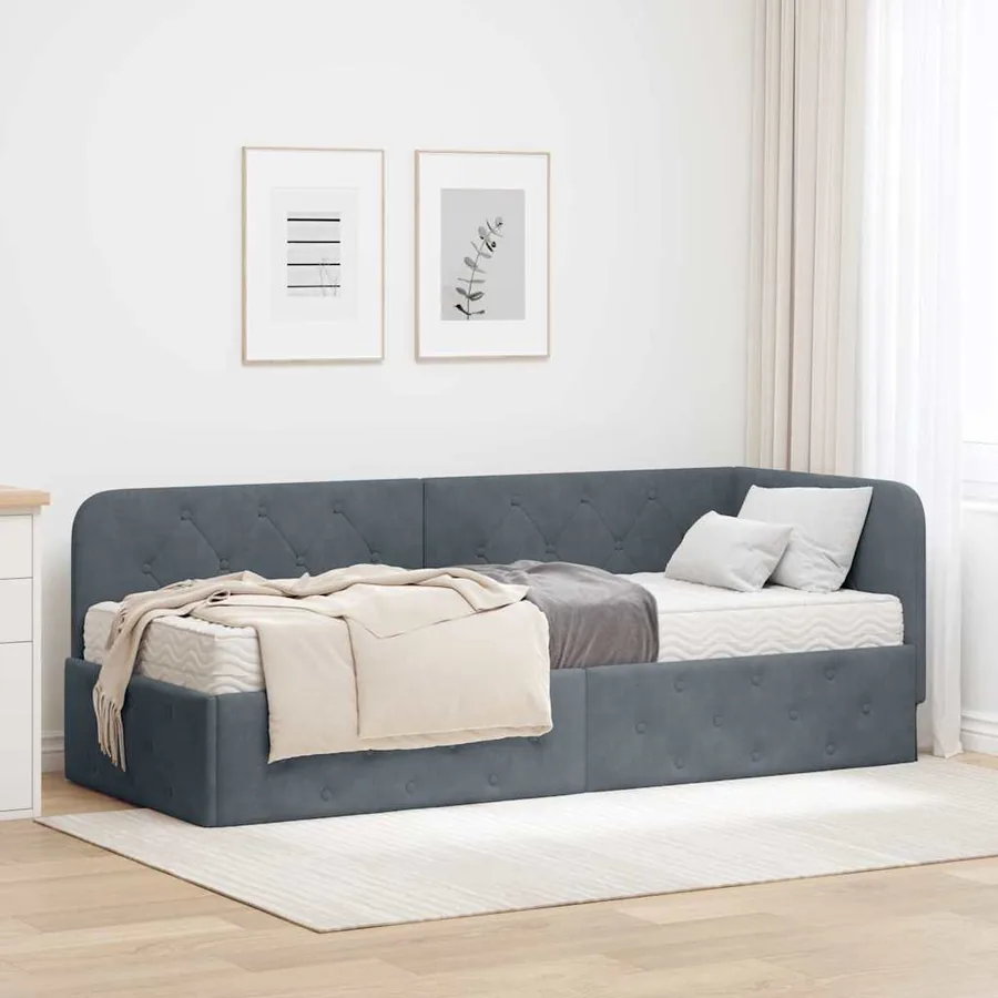 Cadre de lit d'angle Gris foncé 80 x 200 cm Velours