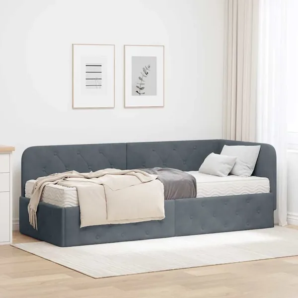 Cadre de lit d'angle Gris foncé 80 x 200 cm Velours