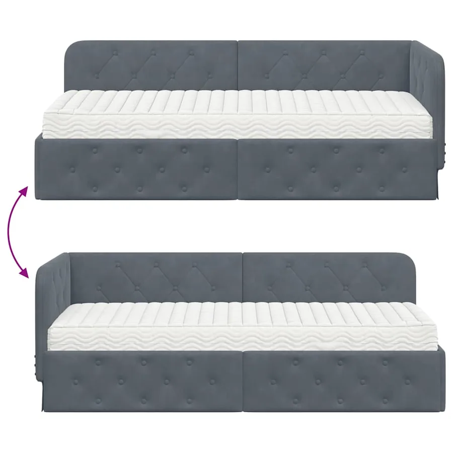 Cadre de lit d'angle Gris foncé 80 x 200 cm Velours - 12