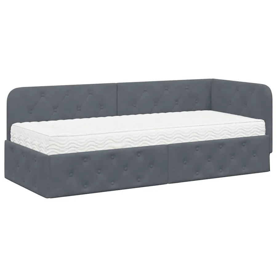 Cadre de lit d'angle Gris foncé 80 x 200 cm Velours - 2