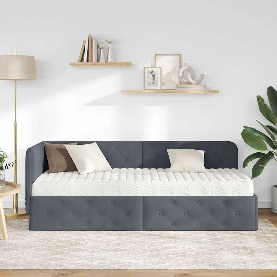 Cadre de lit d'angle Gris foncé 80 x 200 cm Velours - 4