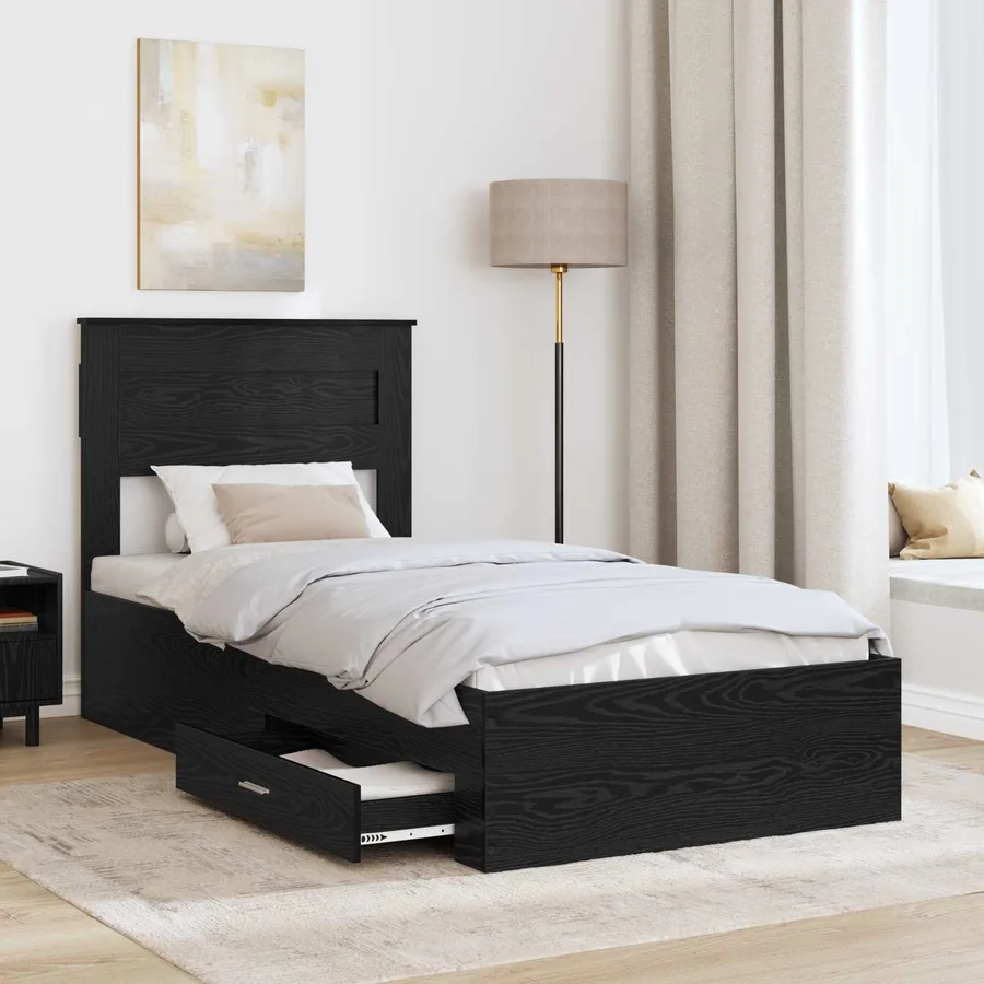 Cadre de lit Chêne noir 100 x 200 cm Bois d'ingénierie - 3