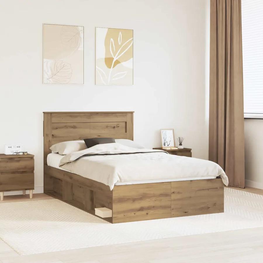 Cadre de lit Chêne artisan 120 x 200 cm Bois de pin massif