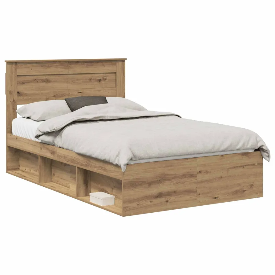 Cadre de lit Chêne artisan 120 x 200 cm Bois de pin massif - 2