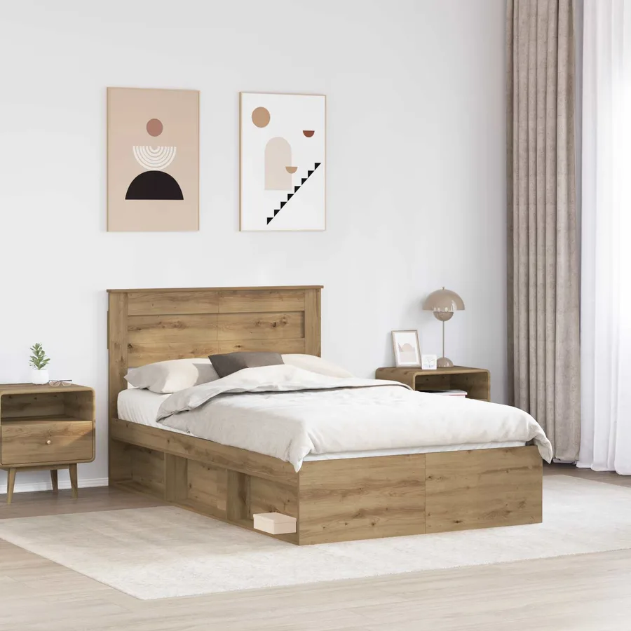 Cadre de lit Chêne artisan 120 x 200 cm Bois de pin massif - 3