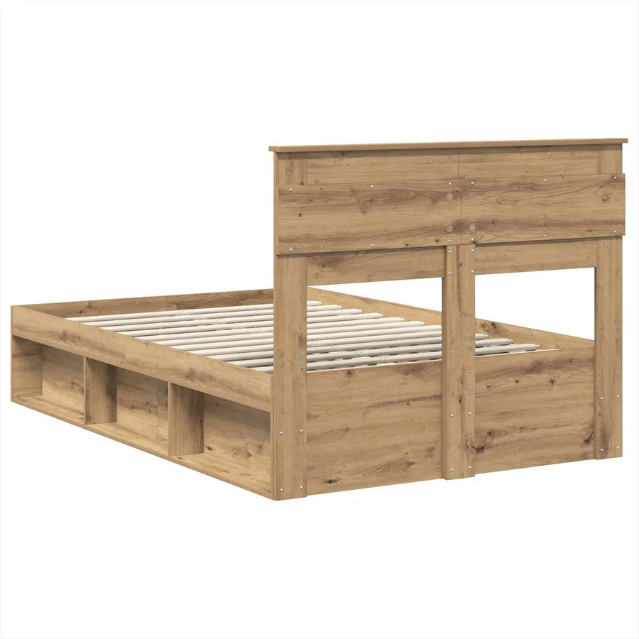 Cadre de lit Chêne artisan 120 x 200 cm Bois de pin massif - 9