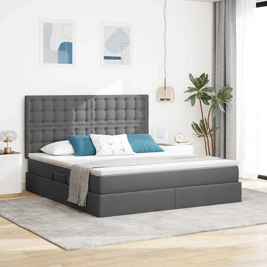Lit avec rangement et matelas Gris foncé 180 x 200 cm tissu