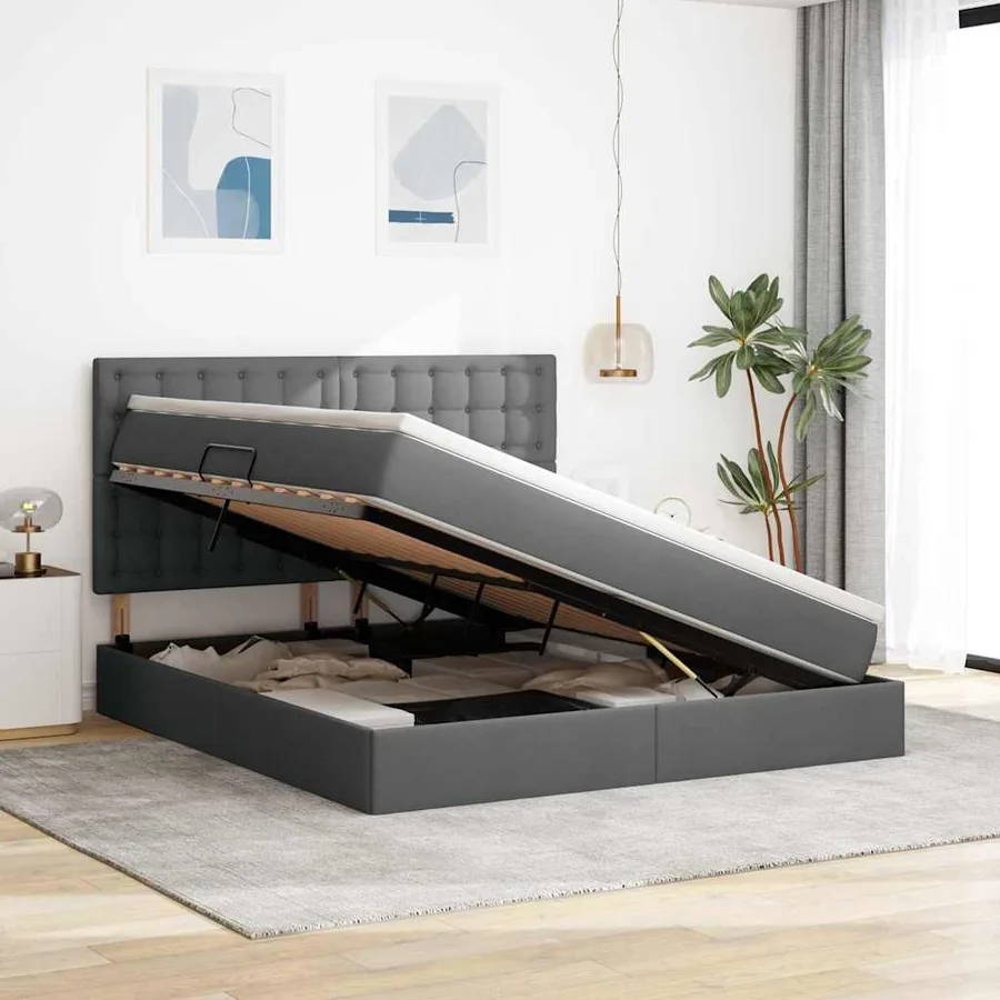 Lit avec rangement et matelas Gris foncé 180 x 200 cm tissu - 4