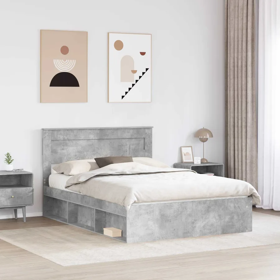 Cadre de lit Gris Béton 150 x 200 cm Bois de pin massif - 3