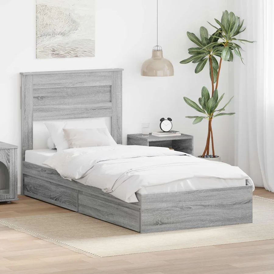 Lit de Rangement Gris Sonoma 90 x 200 cm Bois d'ingénierie