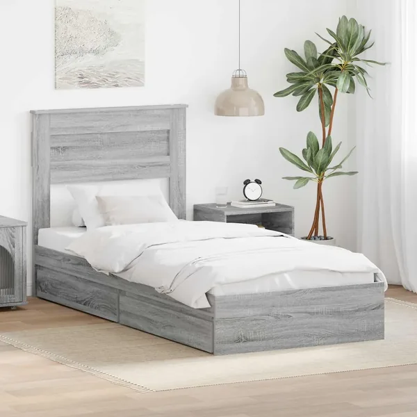 Lit de Rangement Gris Sonoma 90 x 200 cm Bois d'ingénierie