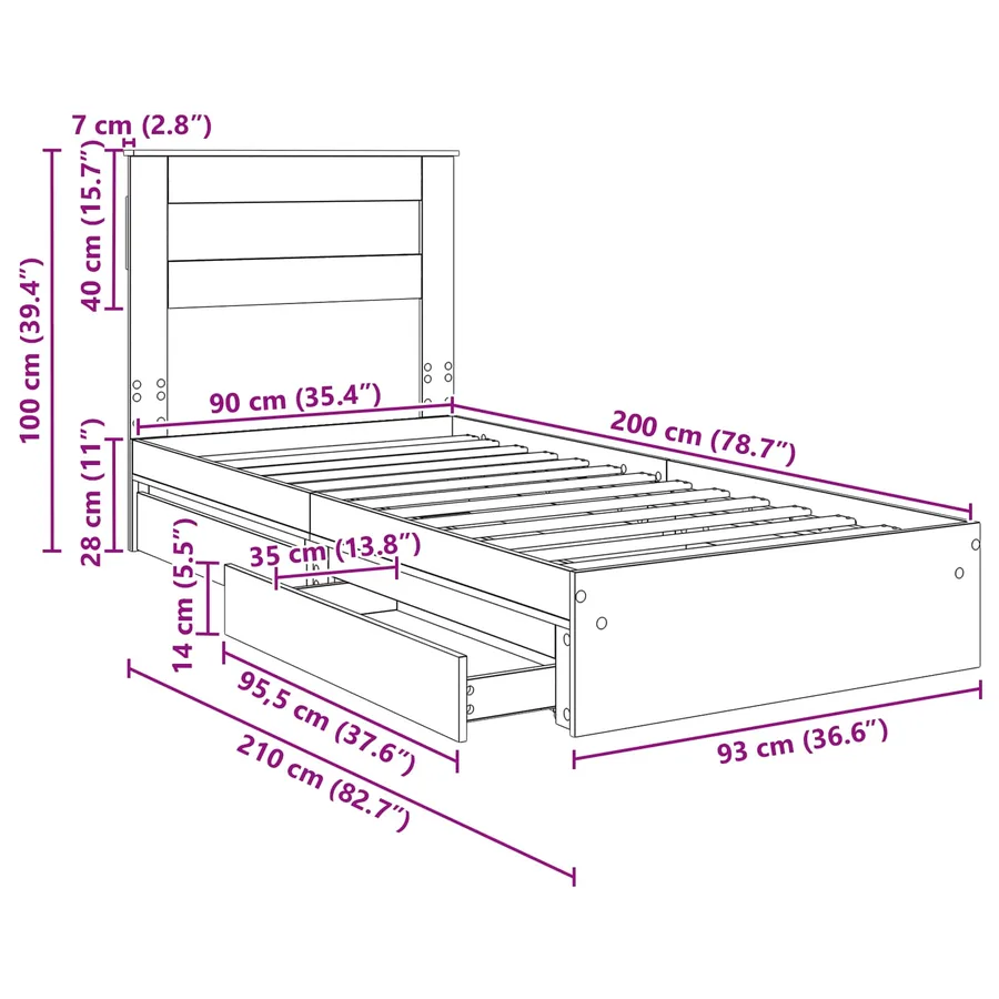 Lit de Rangement Gris Sonoma 90 x 200 cm Bois d'ingénierie - 14