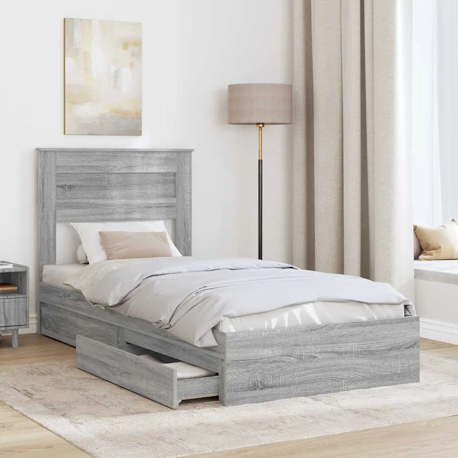 Lit de Rangement Gris Sonoma 90 x 200 cm Bois d'ingénierie - 3