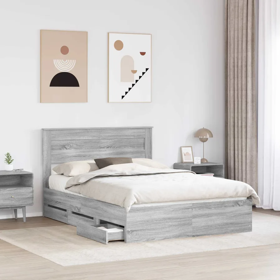 Cadre de lit Gris Sonoma 150 x 200 cm Bois Ingénierie - 3