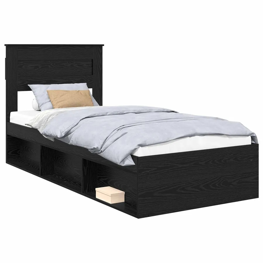 Cadre de lit avec stockage Noir 75 x 190 cm Bois de pin massif - 2