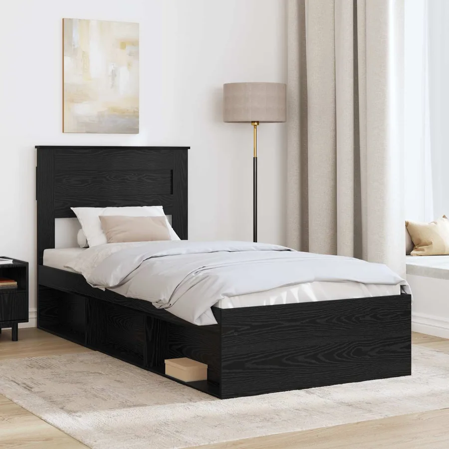 Cadre de lit avec stockage Noir 75 x 190 cm Bois de pin massif - 3
