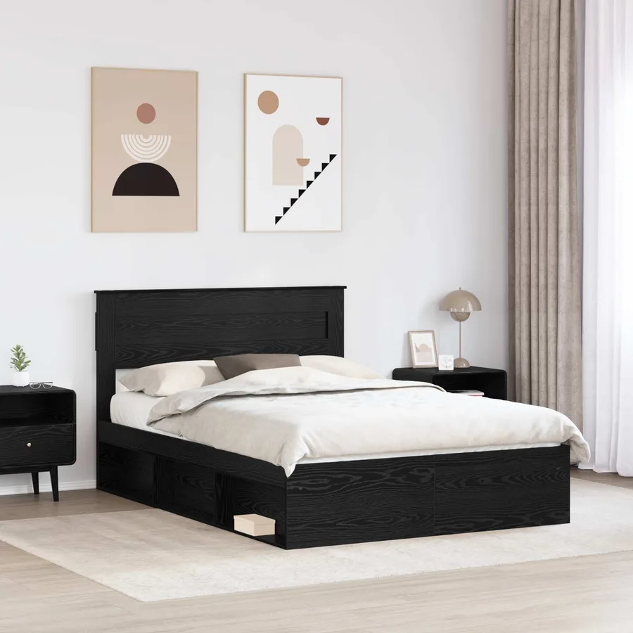 Cadre de lit avec stockage Noir 150 x 200 cm Bois de pin massif - 3
