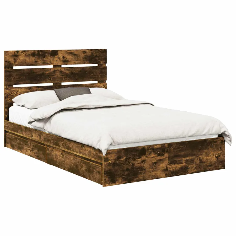 Lit de Rangement Chêne fumé 120 x 190 cm Bois d'ingénierie - 2