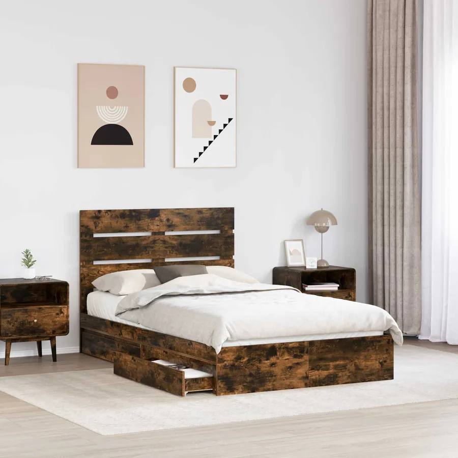 Lit de Rangement Chêne fumé 120 x 190 cm Bois d'ingénierie - 3