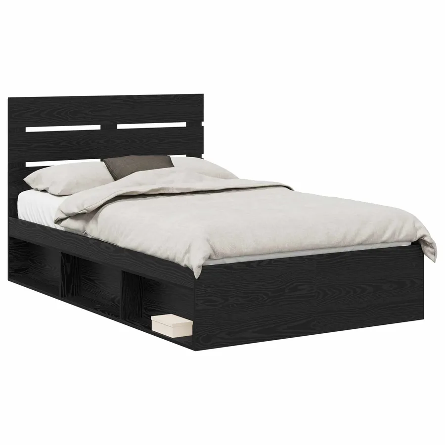 Cadre de lit Noir 120 x 190 cm Bois de pin massif - 2