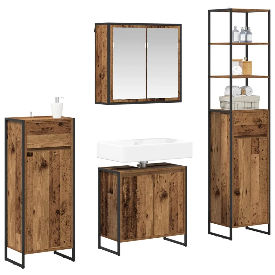 Ensemble de mobilier de salle de bain avec tiroir Bois ancien - 3