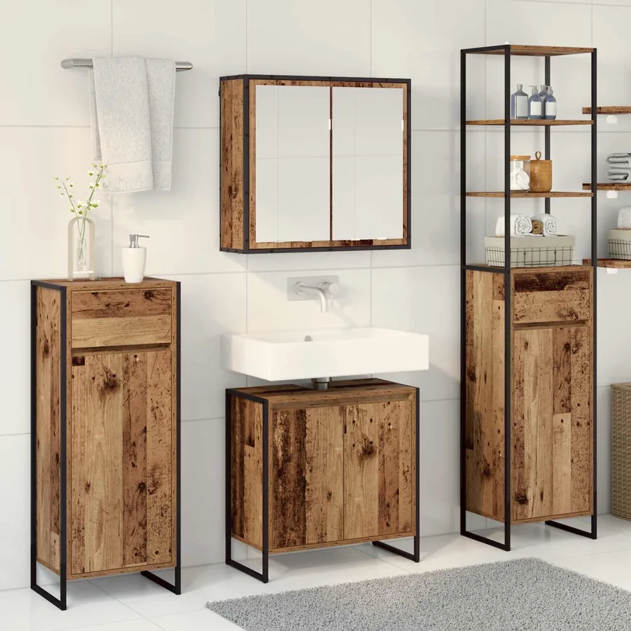Ensemble de mobilier de salle de bain avec tiroir Bois ancien - 4