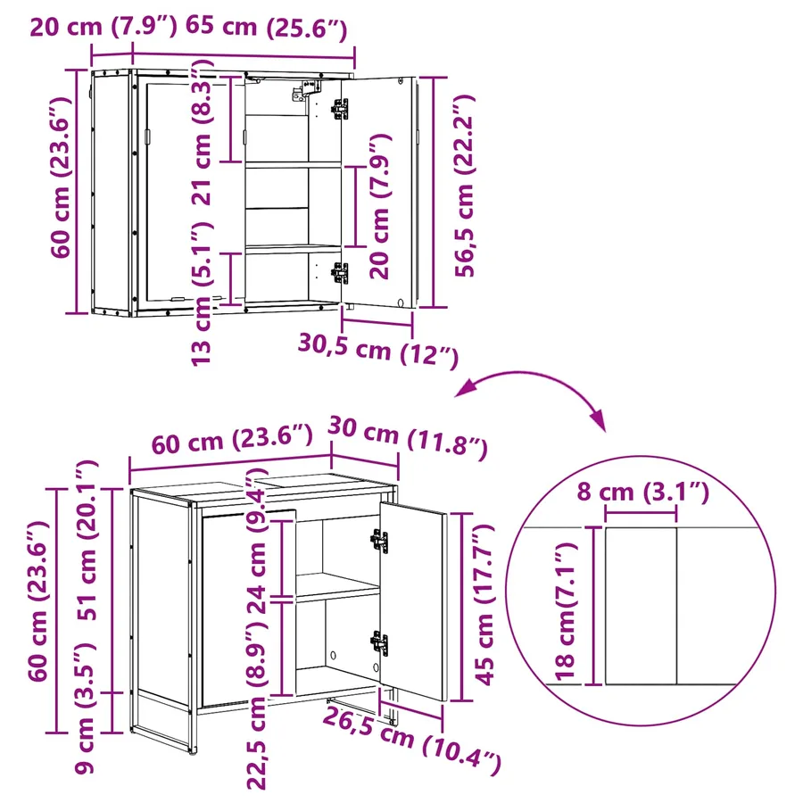 Ensemble de mobilier de salle de bain avec tiroir Chêne fumé - 18