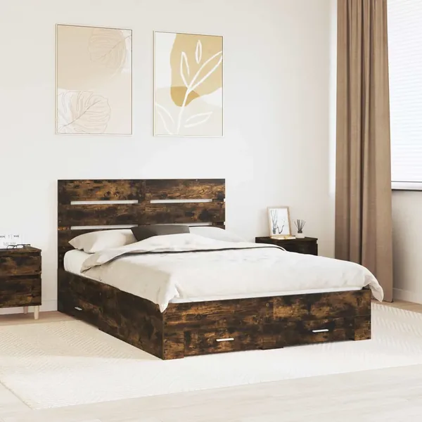 Cadre de lit Chêne fumé 140 x 200 cm Bois d'ingénierie