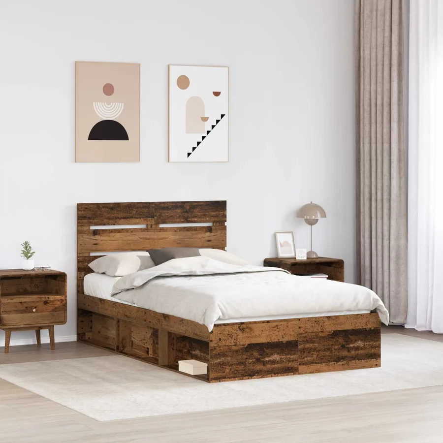 Cadre de lit Bois ancien 120 x 190 cm Bois de pin massif - 3